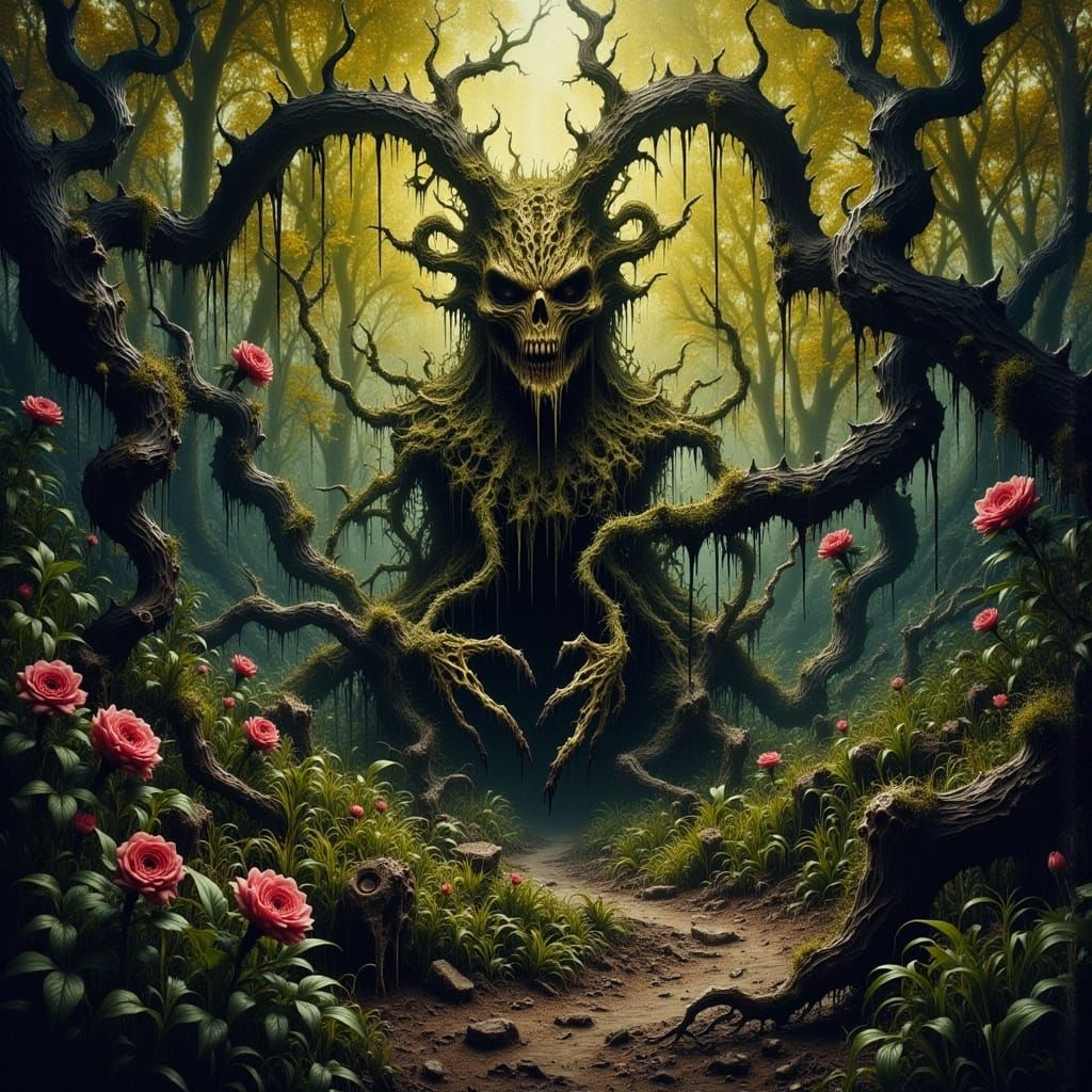 Twisted Spring Landscape in Dark Surrealist Style