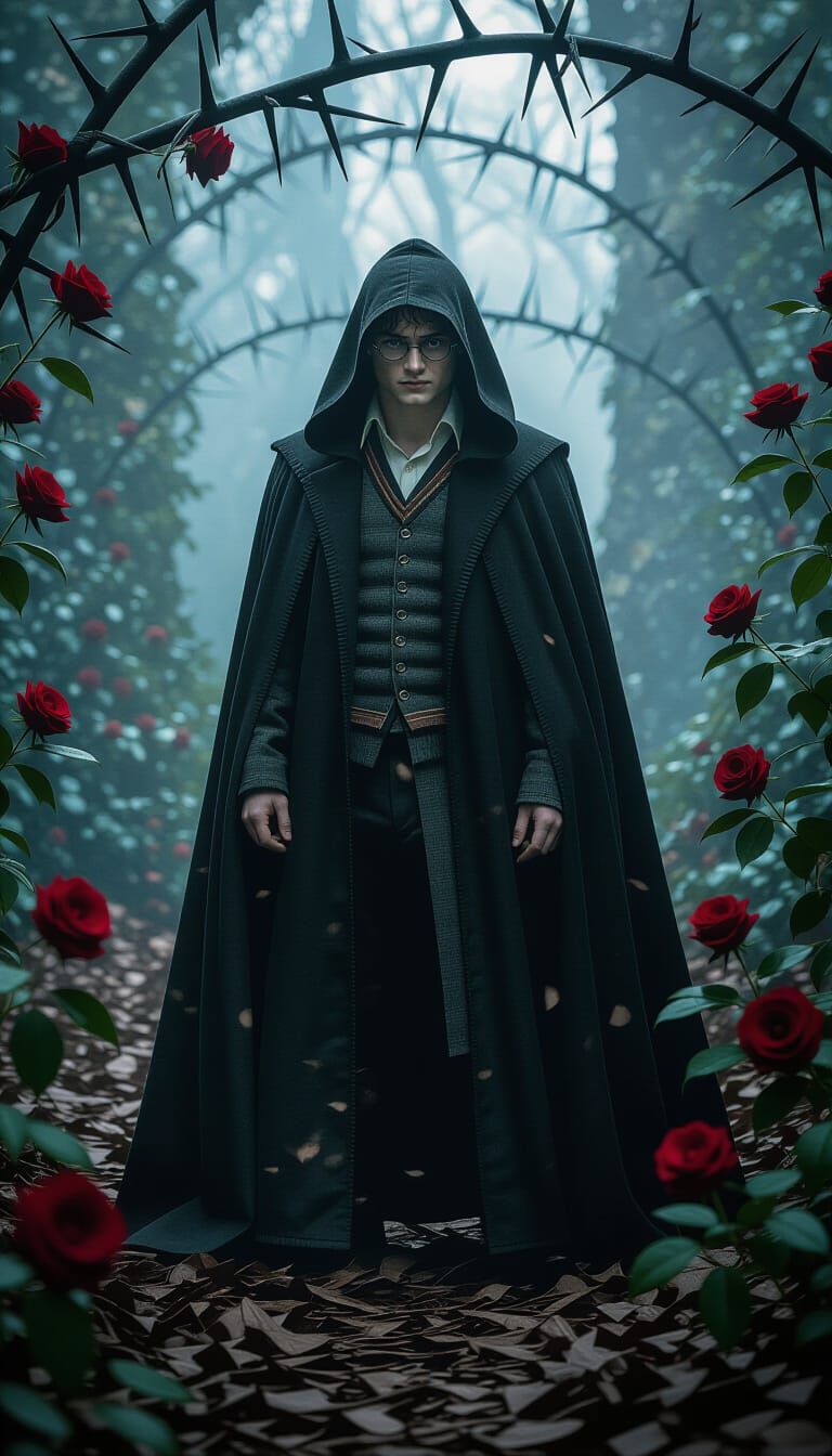 Harry Potter in Shadows with Roses: Cinematic 35mm Film