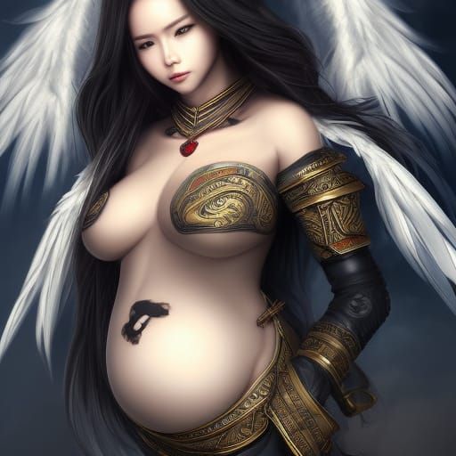 Pregnant Winged Warrior in Full Armor