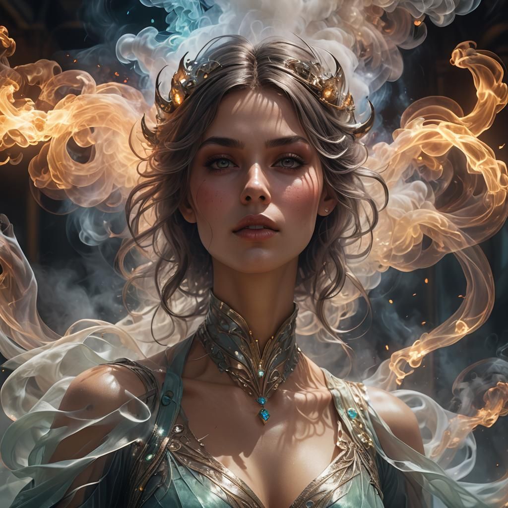 Ethereal Woman in Smoky Translucence: Digital Art