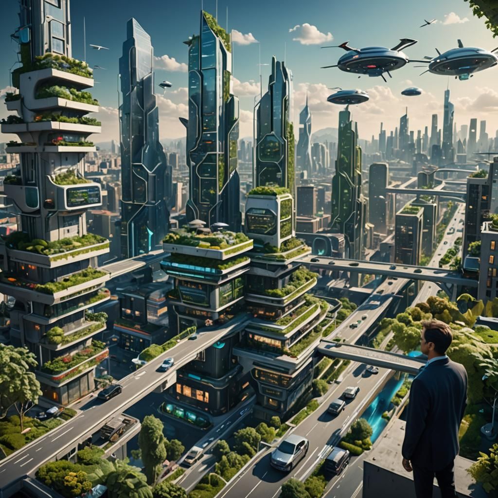 Futuristic Urban Planner Overlooking City in Unreal Engine