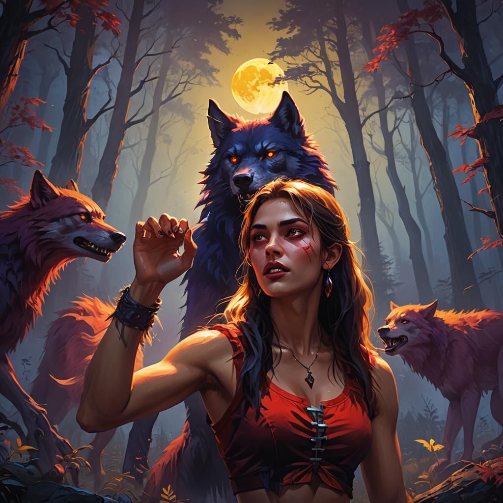 Teenage Werewolf Transformation: Vibrant Oil Painting