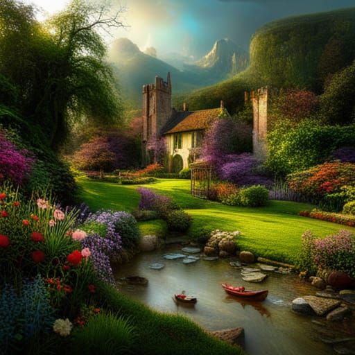 Detailed English Country Garden Digital Matte Painting