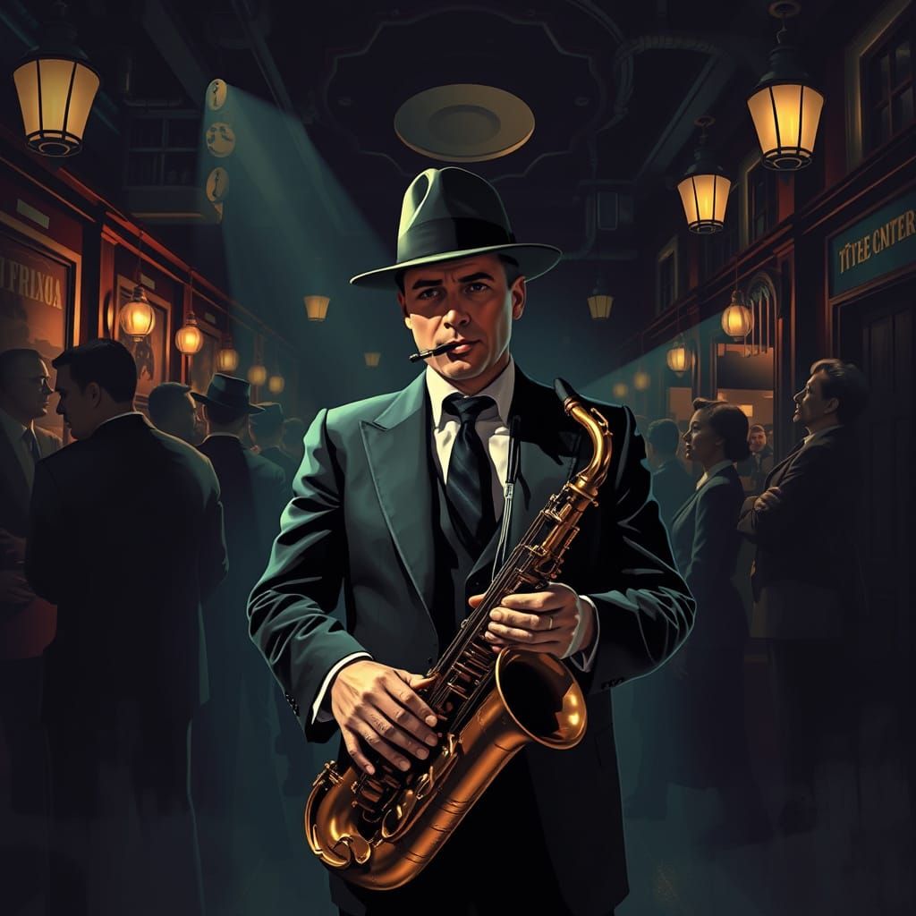 Jazz Musician in Dim Speakeasy, Film Noir Style