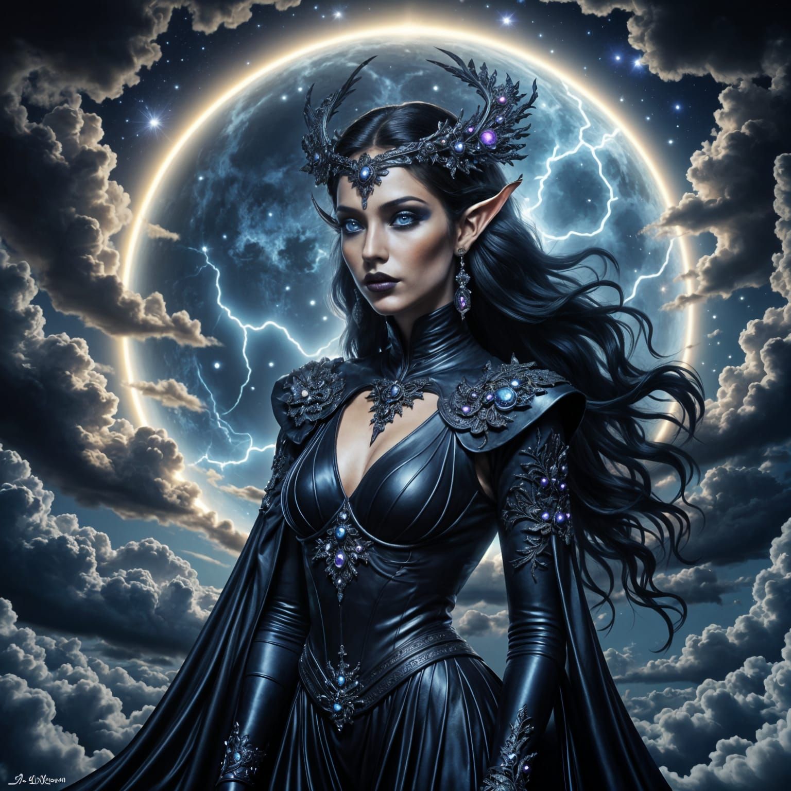 Celestial Goddess of the Moon in Dark, Ethereal Beauty