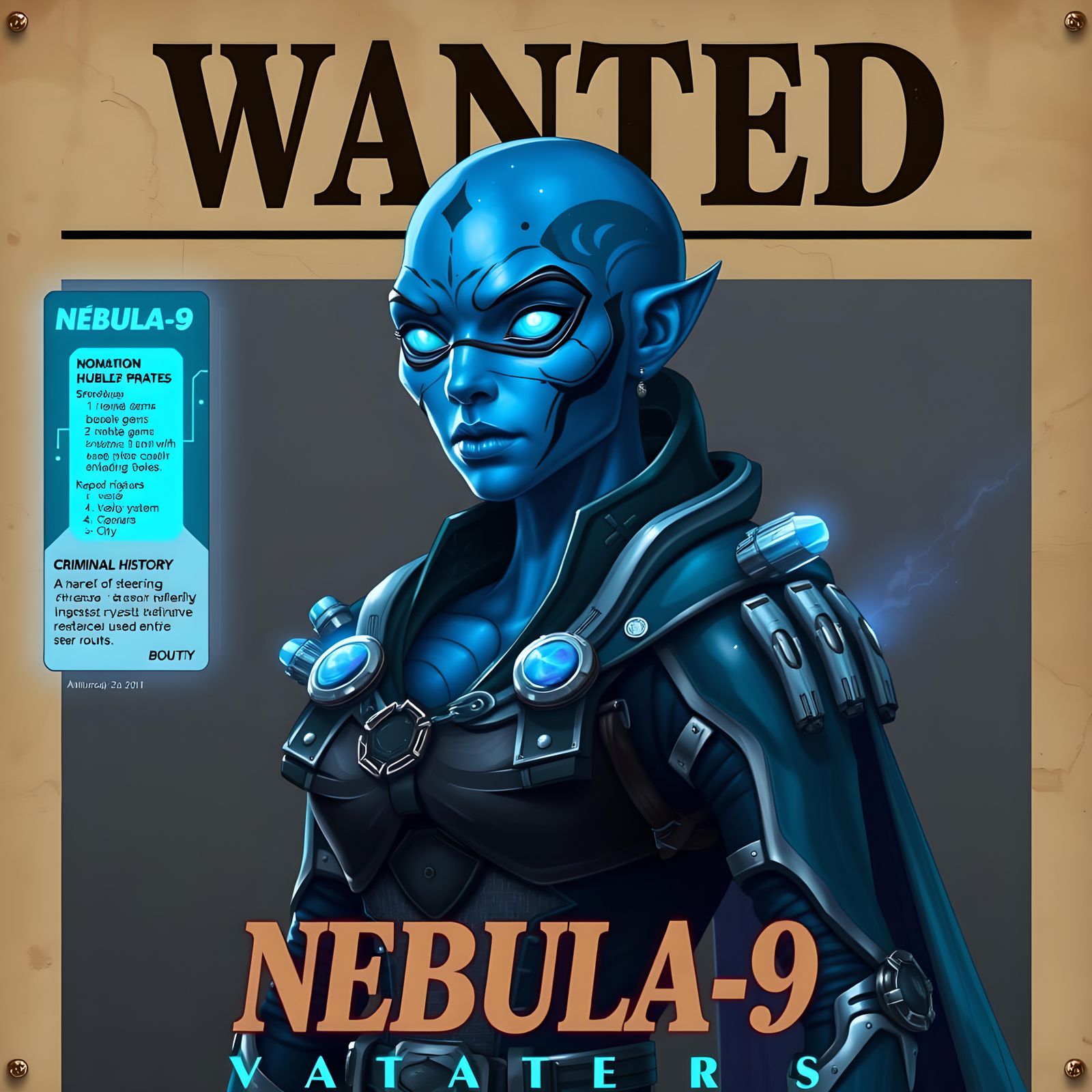 Wanted Poster Design: "Nebula-9"
Main Object:
Subject: A not...