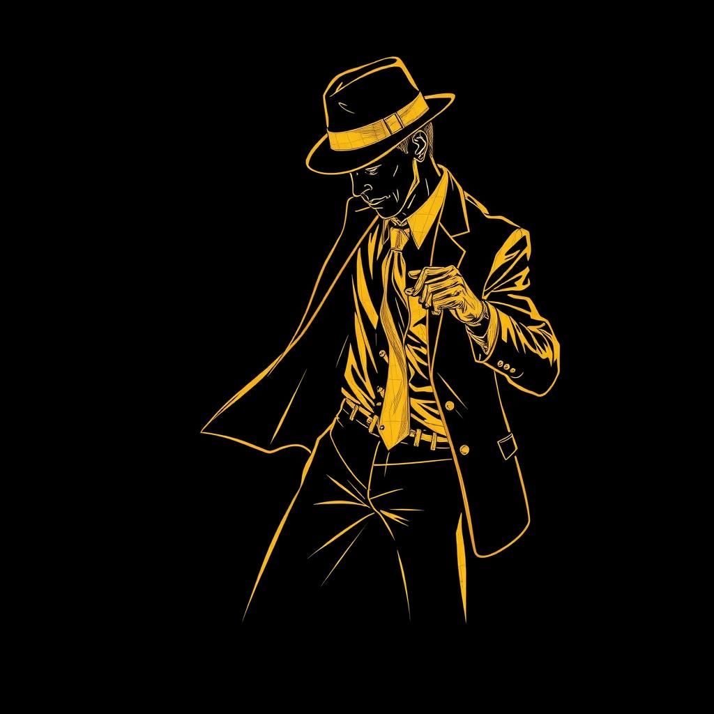 Dynamic Shuffle Dancer in Gold Line Art