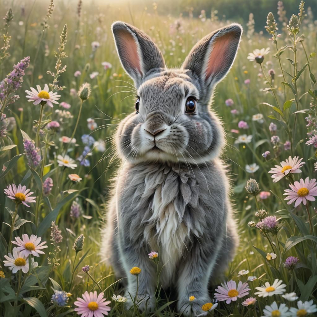 Cute Bunny in Meadow: Whimsical Matte Painting