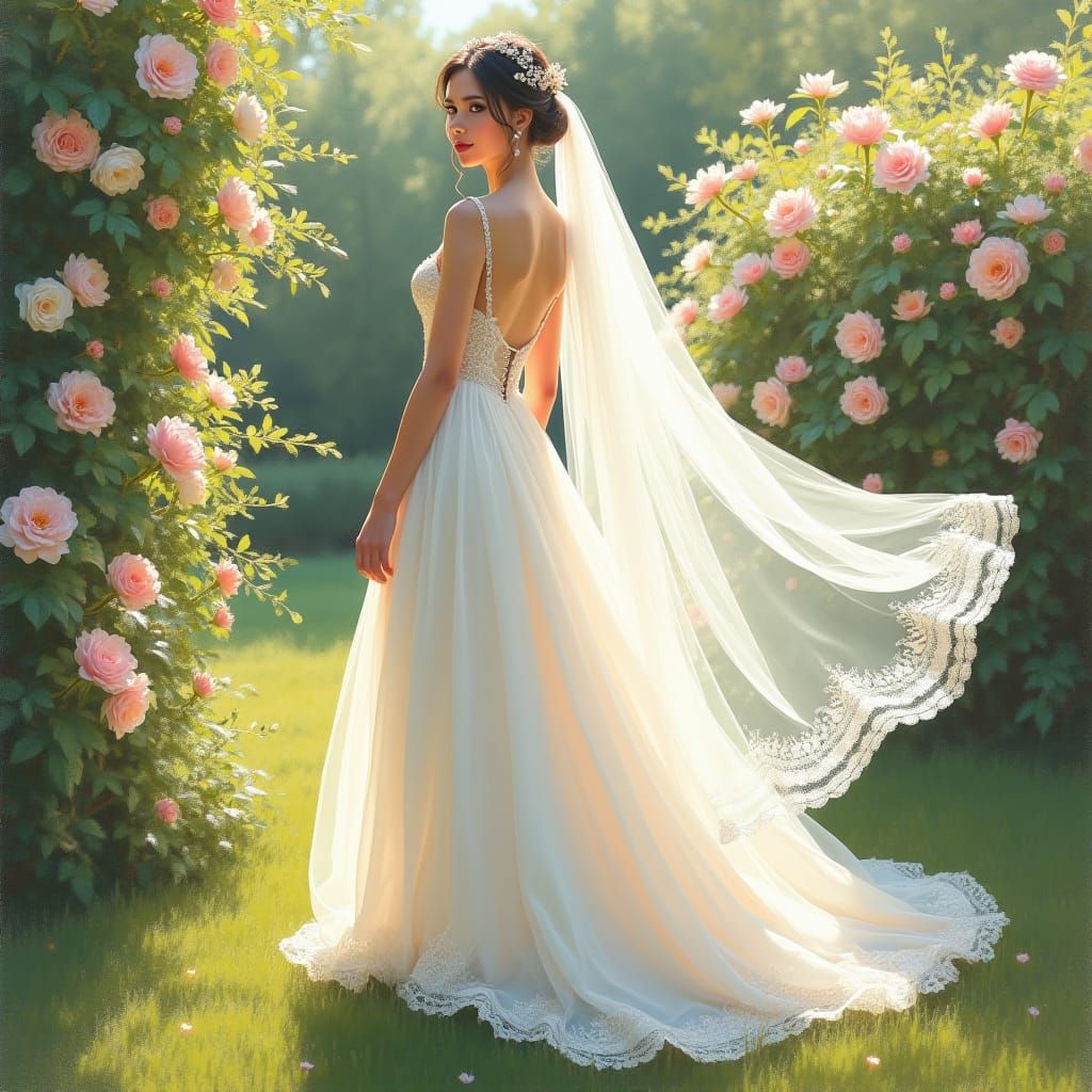 Impressionistic Bride in a Sunlit Garden