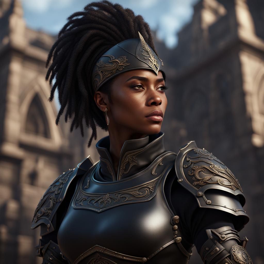 Fantasy Black Female Soldier in Leather Armor