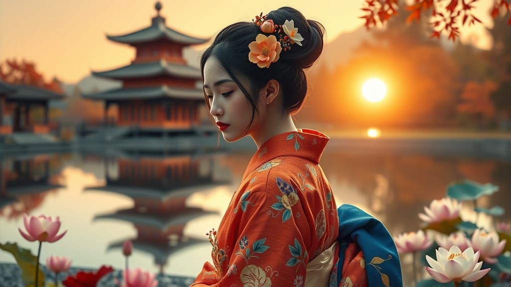 Elegant Asian Woman in Traditional Attire, Inspired by East....