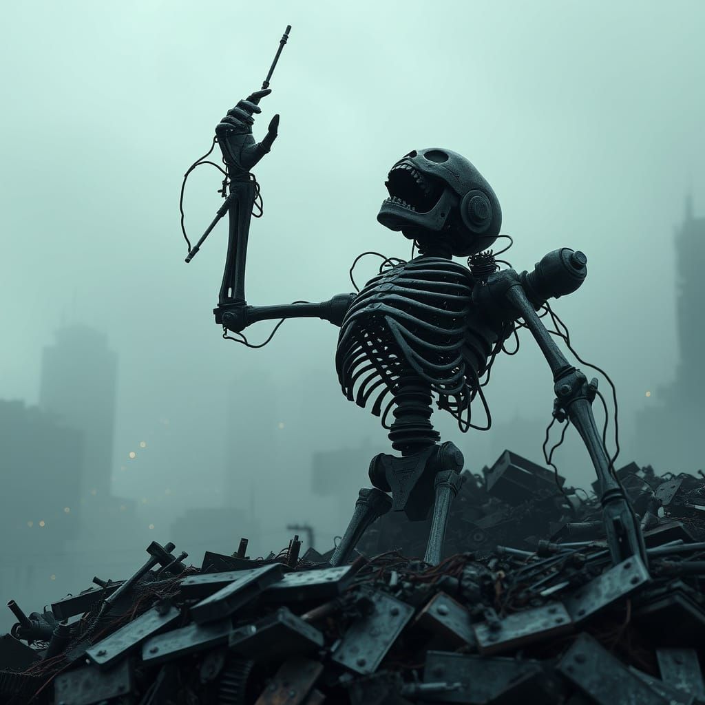 Skeletal Robot Emerges from Scrap Pile in 3D
