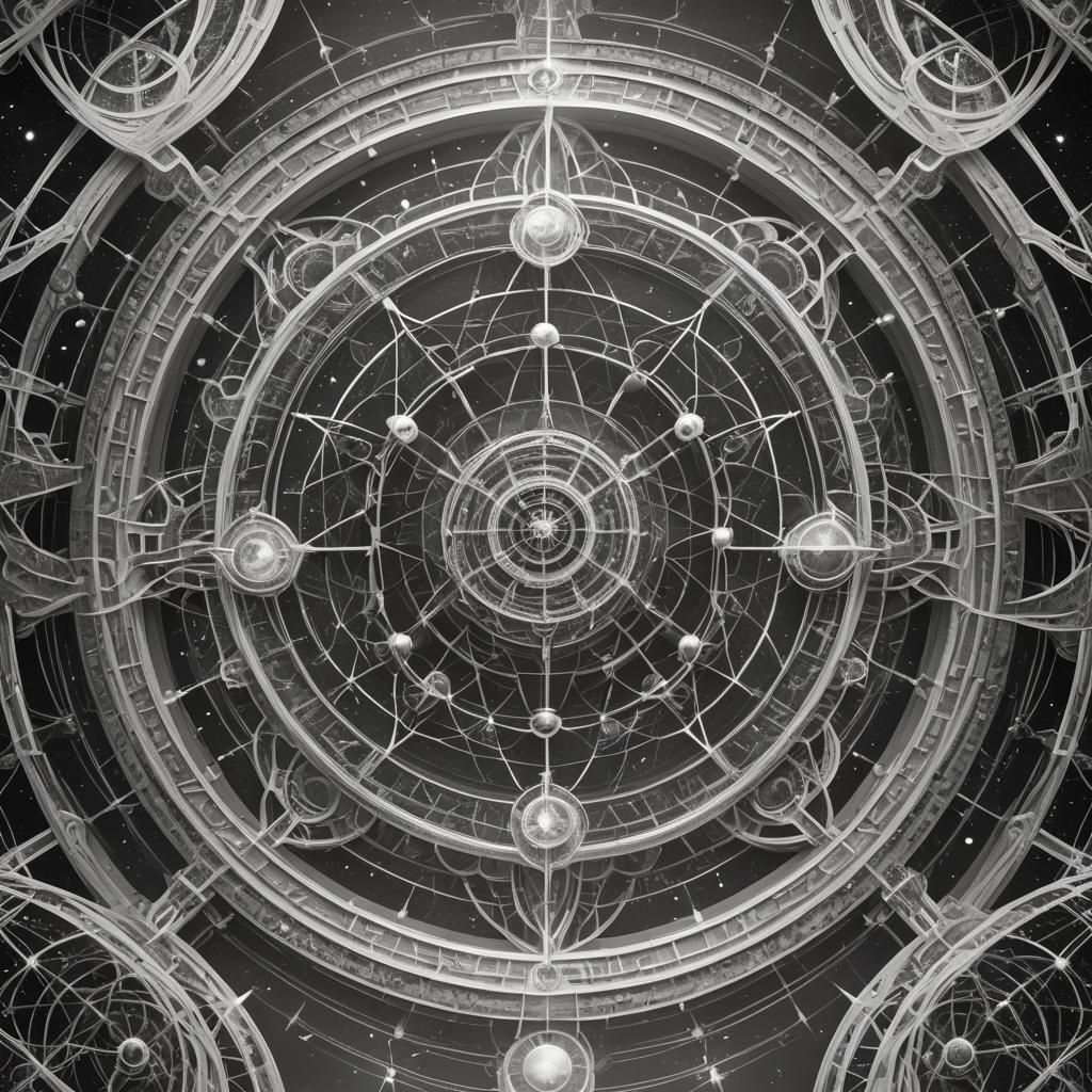 Interplanetary Sacred Geometry Grid in Black and White