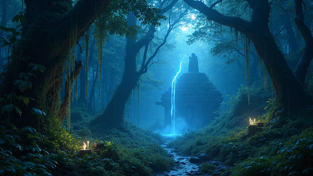 Mystical Jungle at Twilight: Bioluminescent Flora and Eerie ...