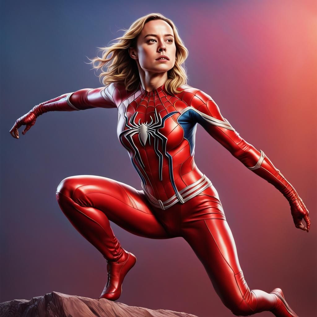 Spiderwoman Leathersuit Superhero Landing Hyperrealistic
