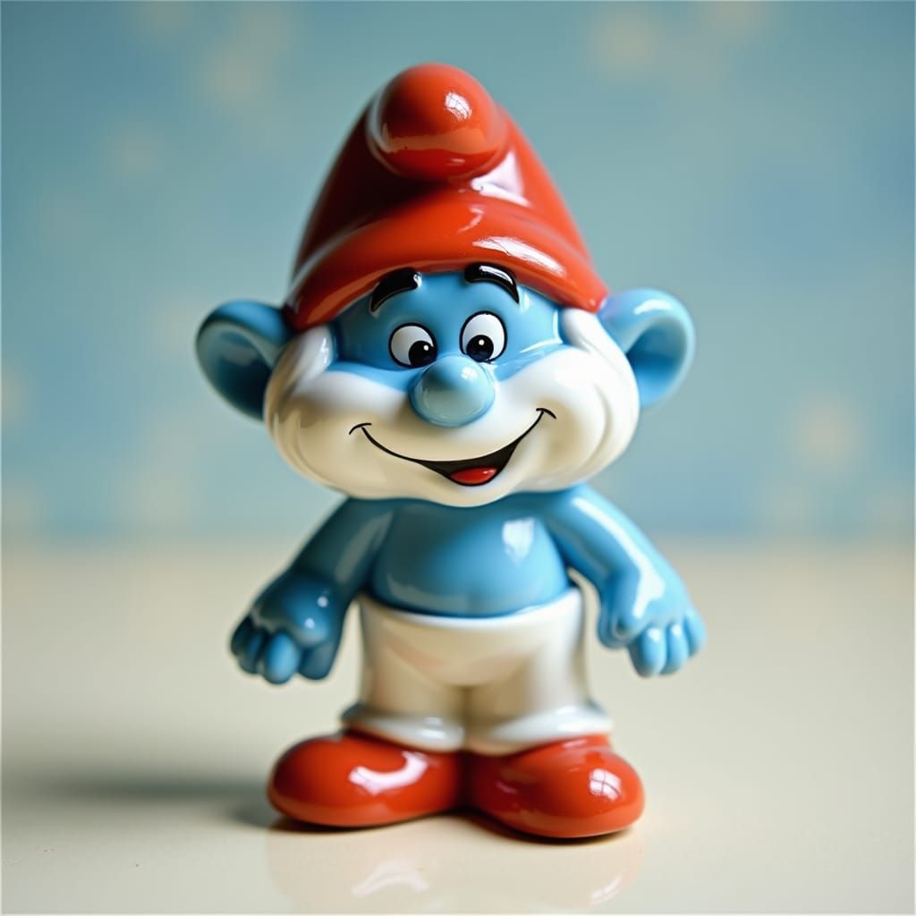 Intricate Porcelain Smurf Doll in Folk Art Style
