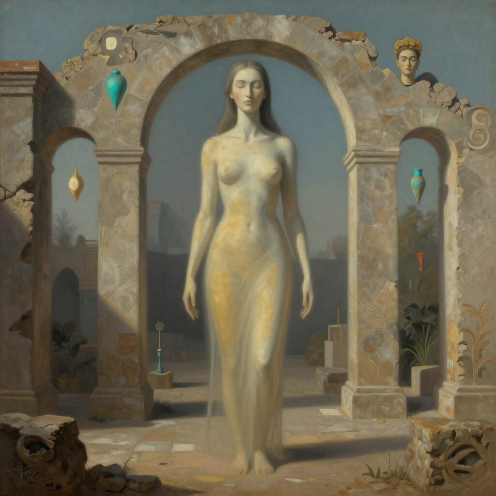 Ethereal Hecate in Surreal Architectural Ruins