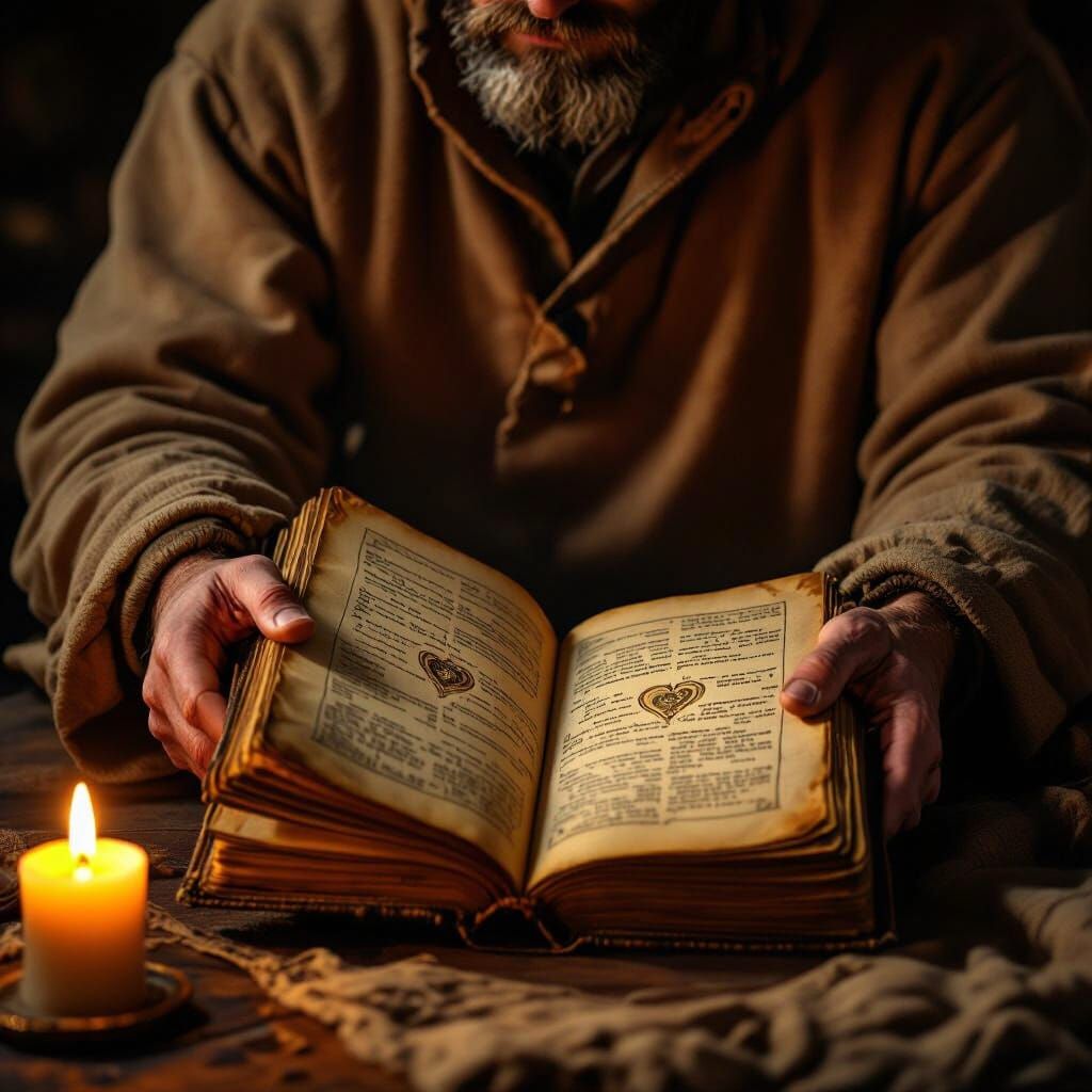 Ancient Book Illuminated by Candlelight, Hyper-Realistic