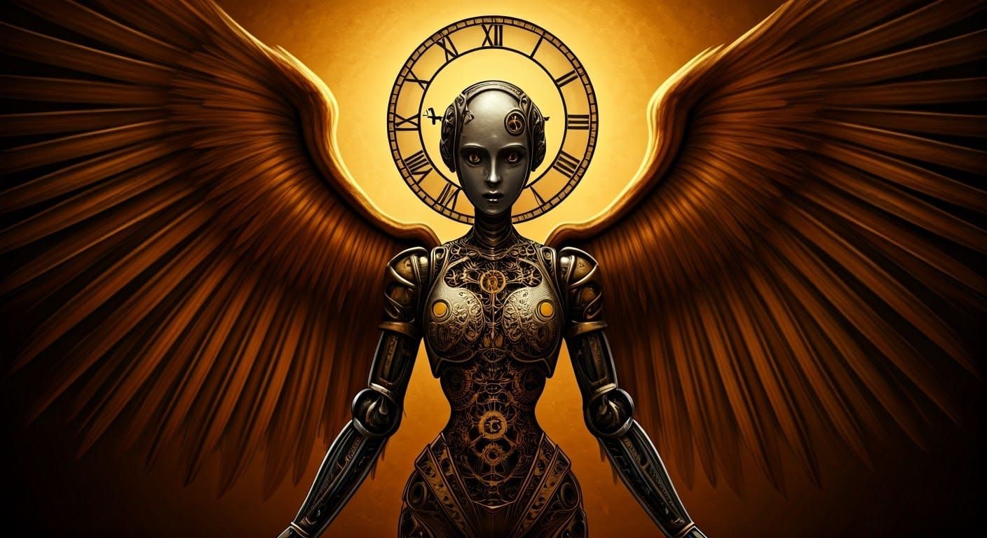 Detailed Clockwork Angel in Steampunk Style