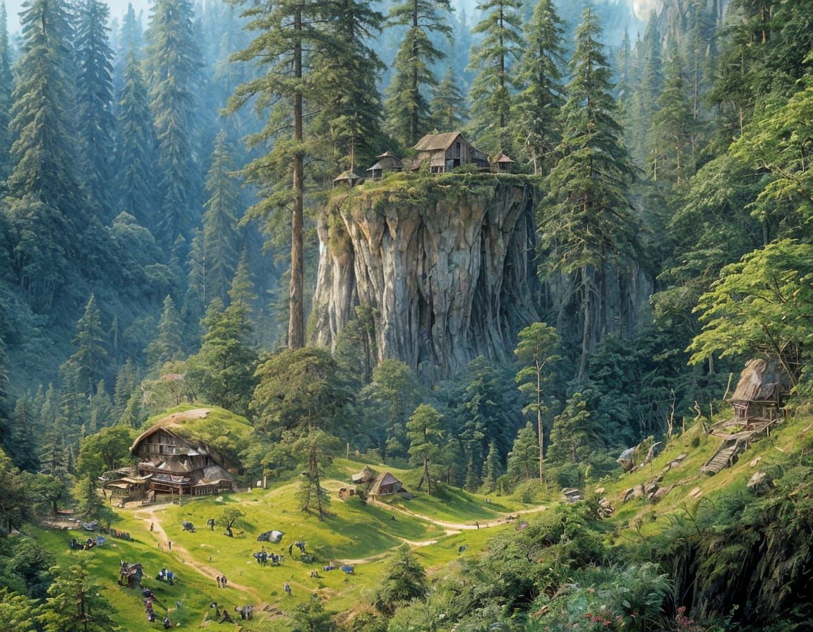 Ewok Cliff Village in Moonlit Forest