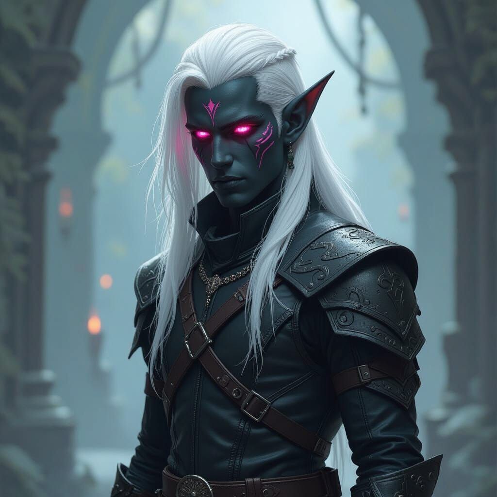Drow Warrior in Mystical Fantasy Realm