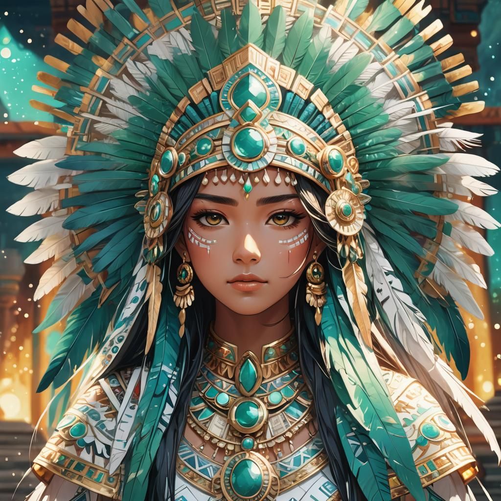 Aztec Waifu Portrait in Anime Style