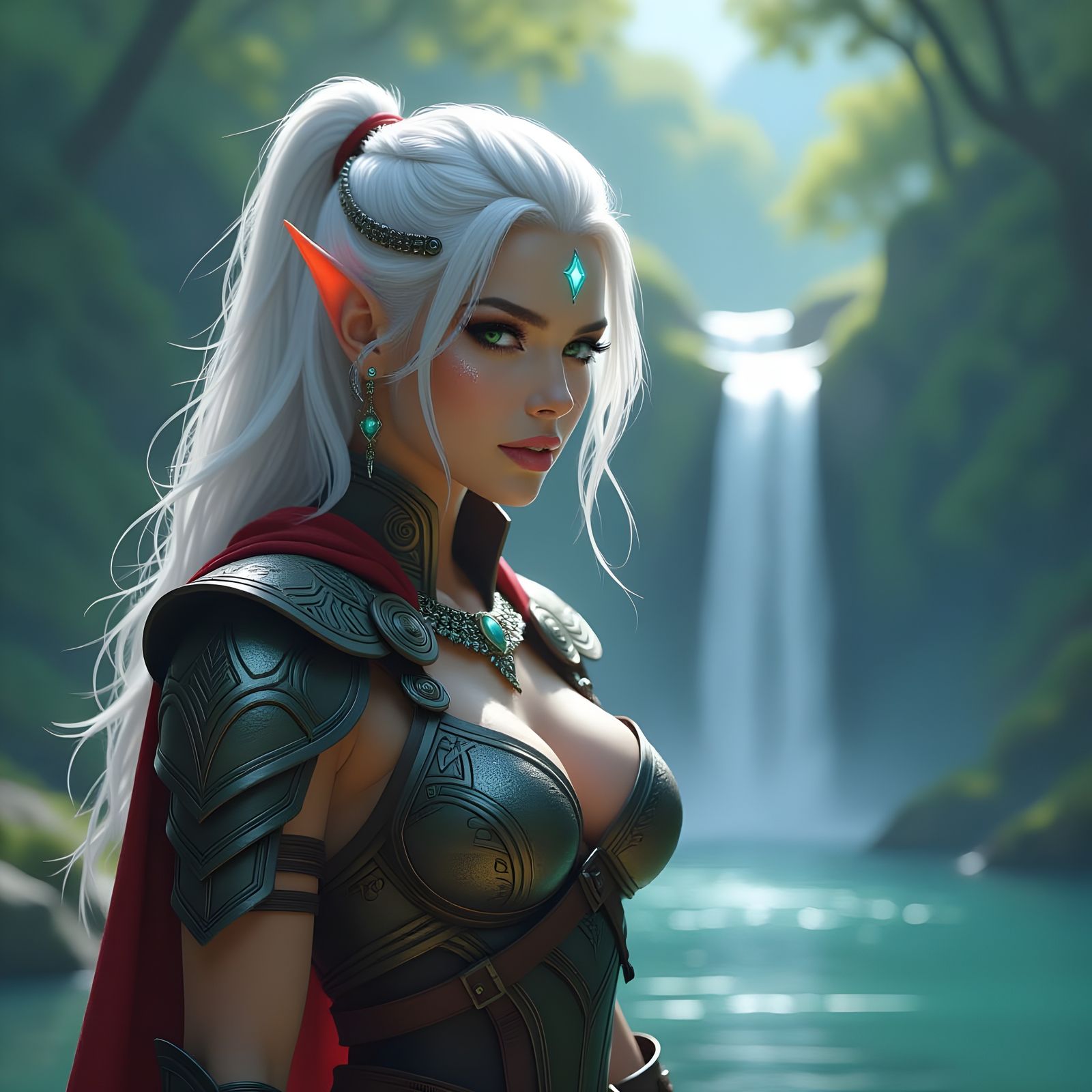 Female Lashunta Warrior by Waterfall