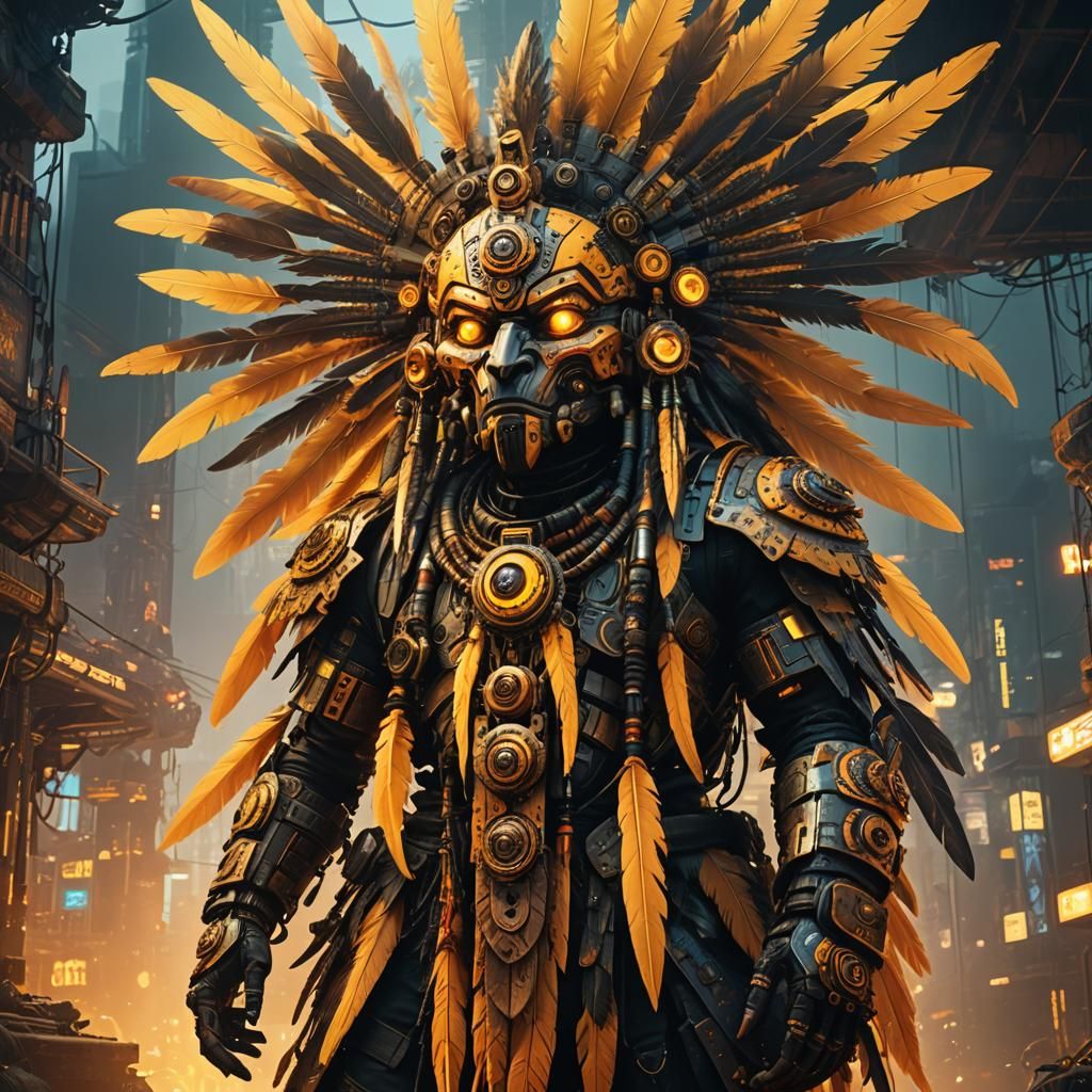 Cyberpunk Indian Totem: Sci-Fi Digital Art