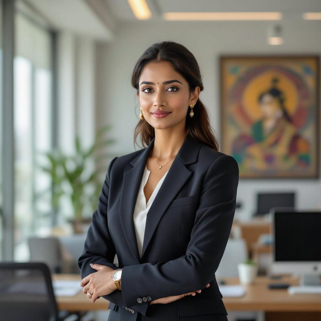 Confident Indian Woman in Modern Office