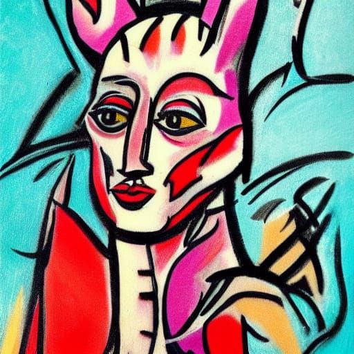 Expressionist Rabbit Tattoo in Style of Kirchner