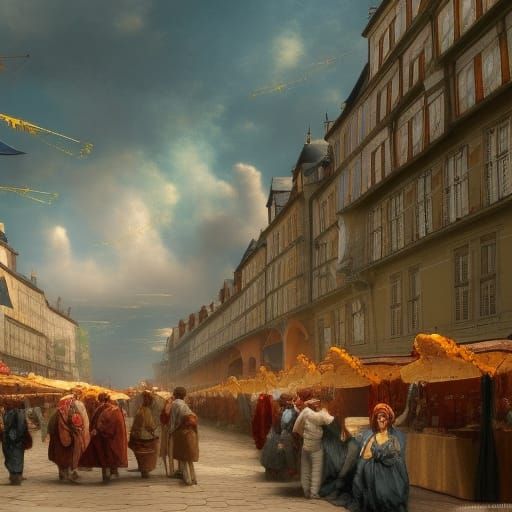 Fantastical Marketplace Scene in Detailed Matte Painting