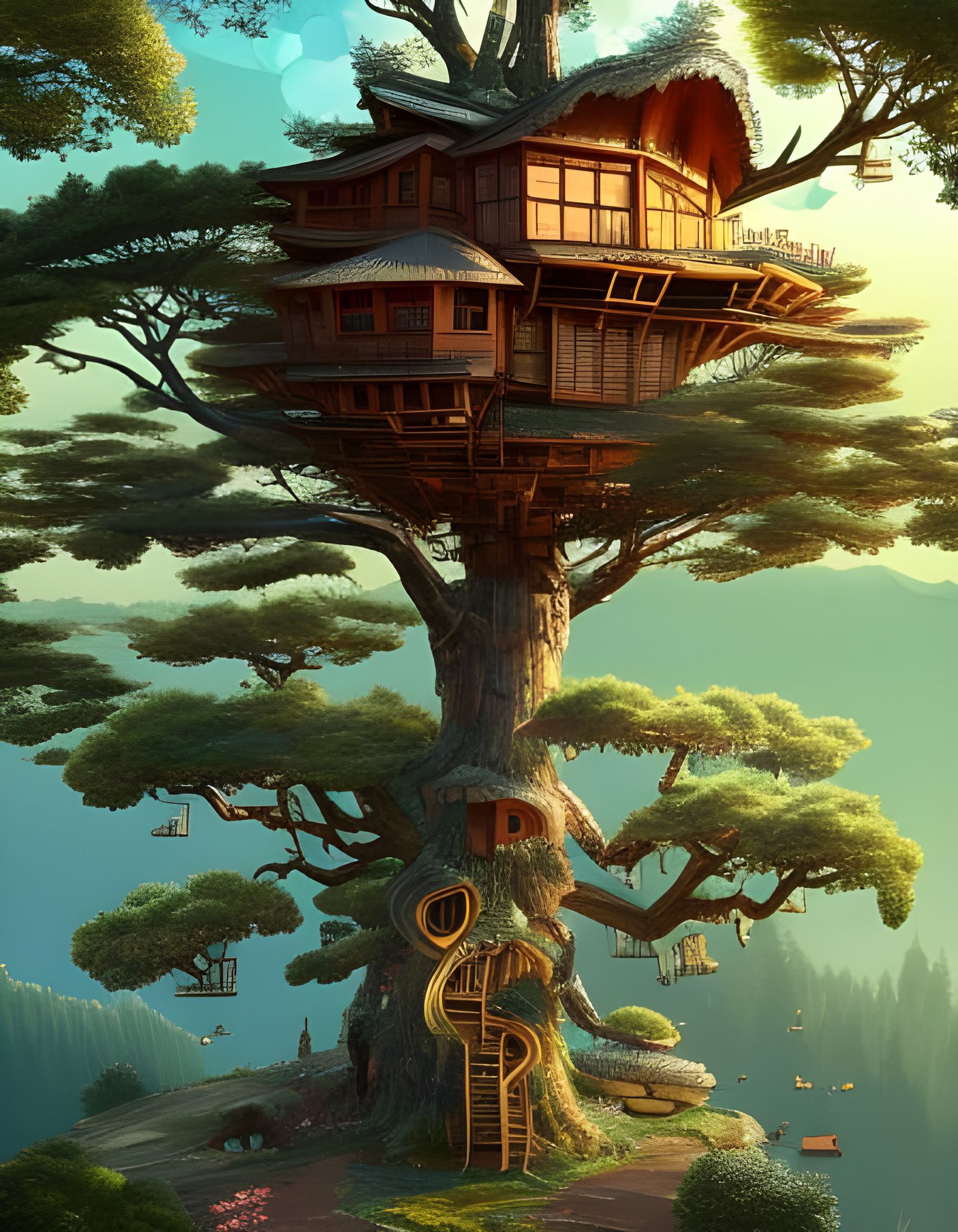 Treehouse on Epic Mountain: Digital Illustration