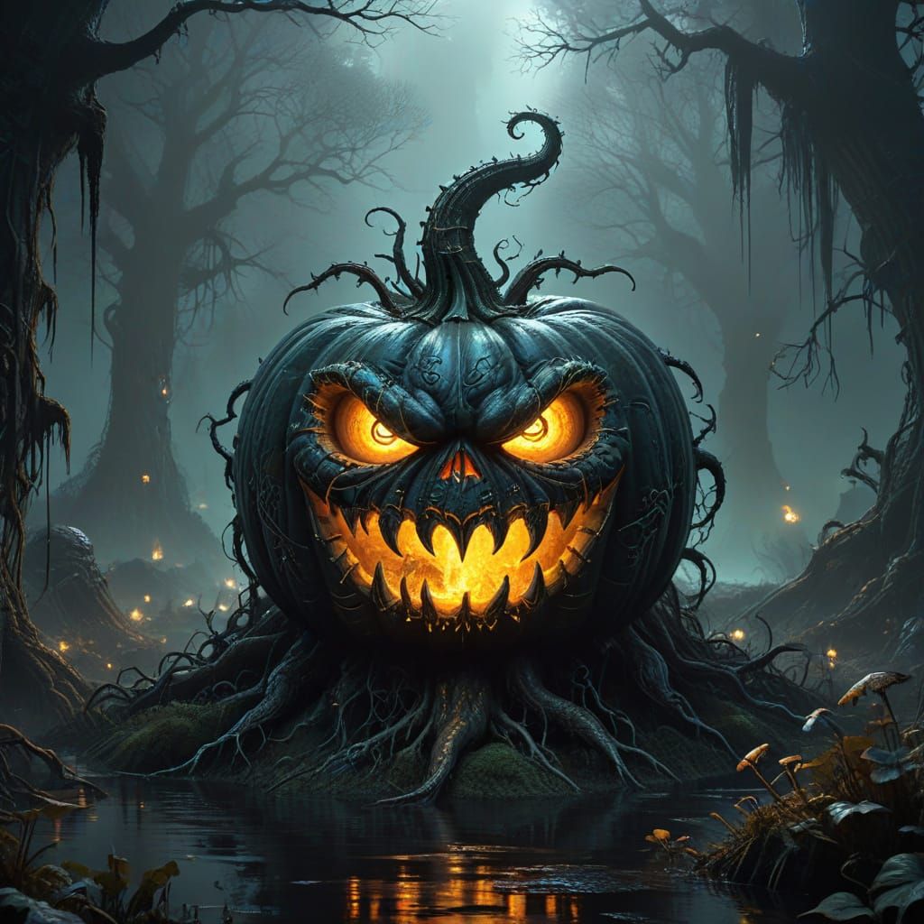 Colossal Luminous Pumpkin in Alien Swamp