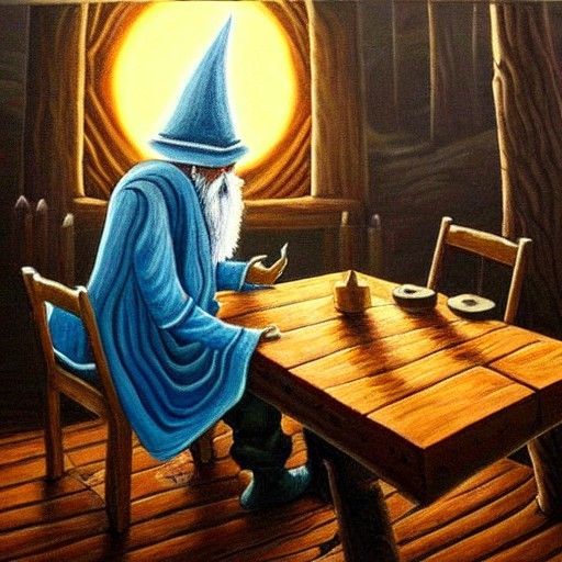 Wizard Observes Magical Orb as Detailed Painting