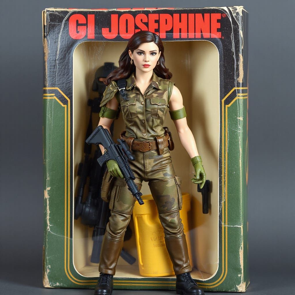 Strong Female Soldier in Distressed Action Figure Box