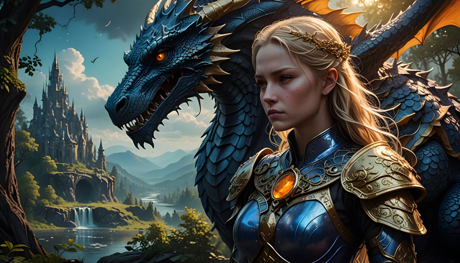 Ethereal Warrior Shares Enchanted Kiss with Majestic Dragon....