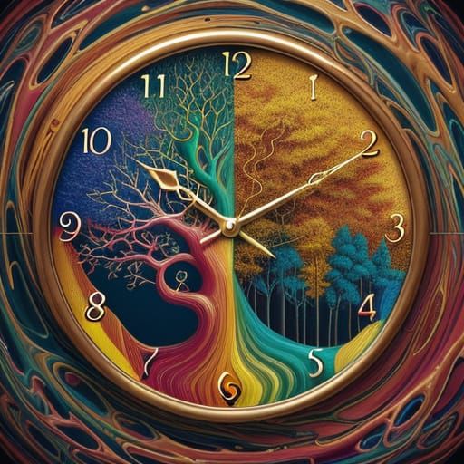 Surrealist Portrait with Melting Clock in Oil Painting Style