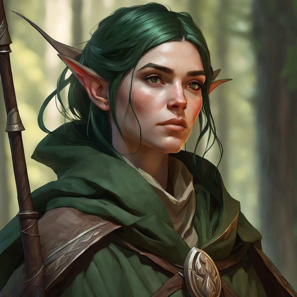 Wood Elf Cleric Portrait in Hyperdetailed Style