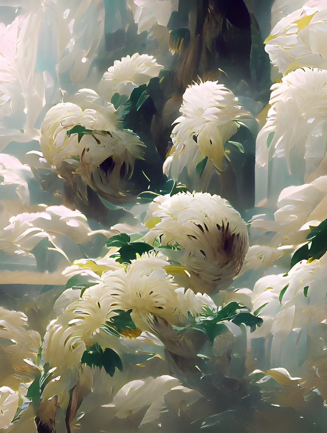 Chrysanthemums and Vines in Realistic Style