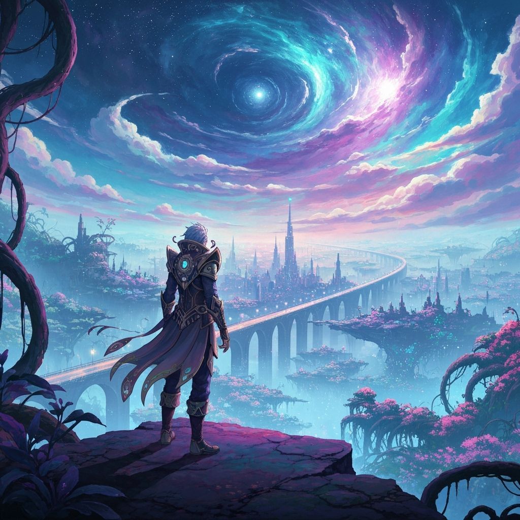 Psychedelic Alien City: Manga Painting of an Adventurer