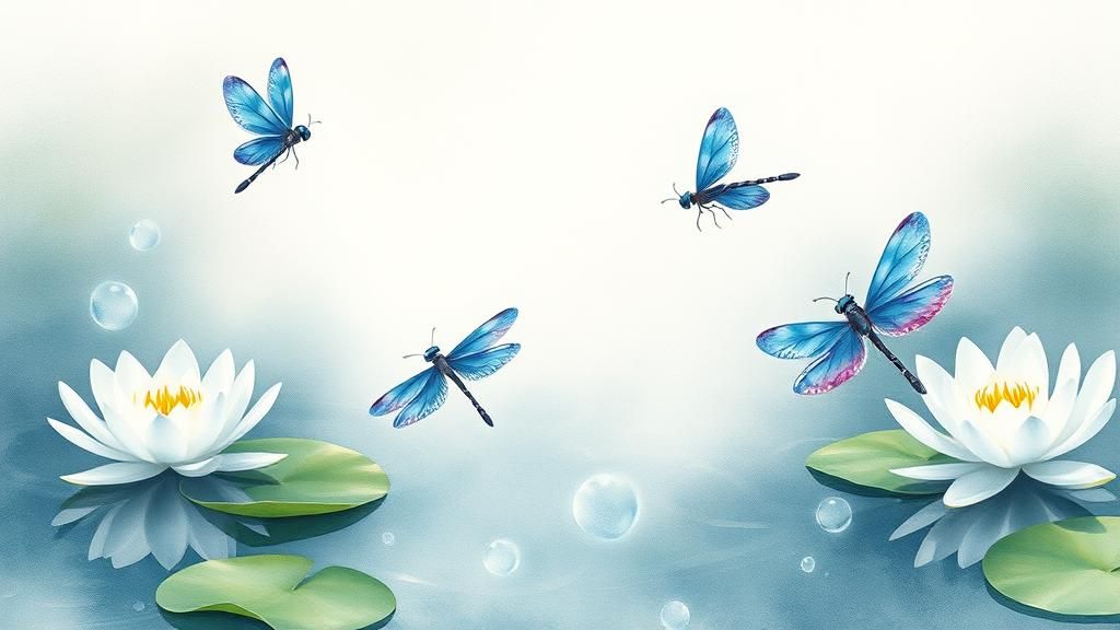 Ethereal Dragonflies in a Spring, Watercolor Style
