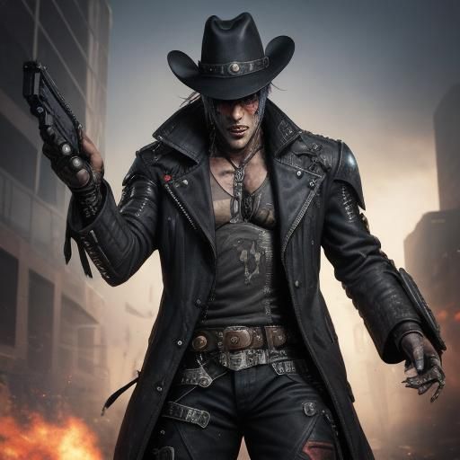 Cyberpunk Vampire Cowboy with Metal Jaw