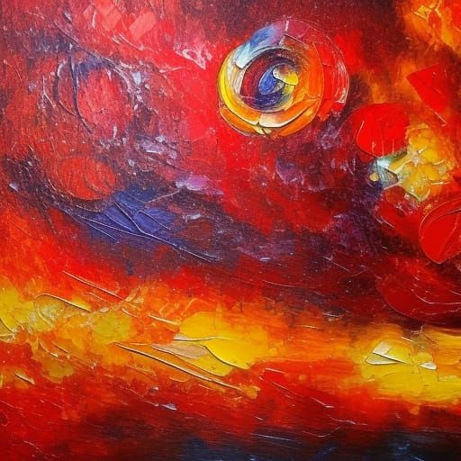 Expressionist Red Oil Painting in Impasto Style
