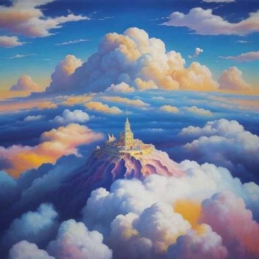 Dreamer in a Cloud Field: Surreal Oil Painting