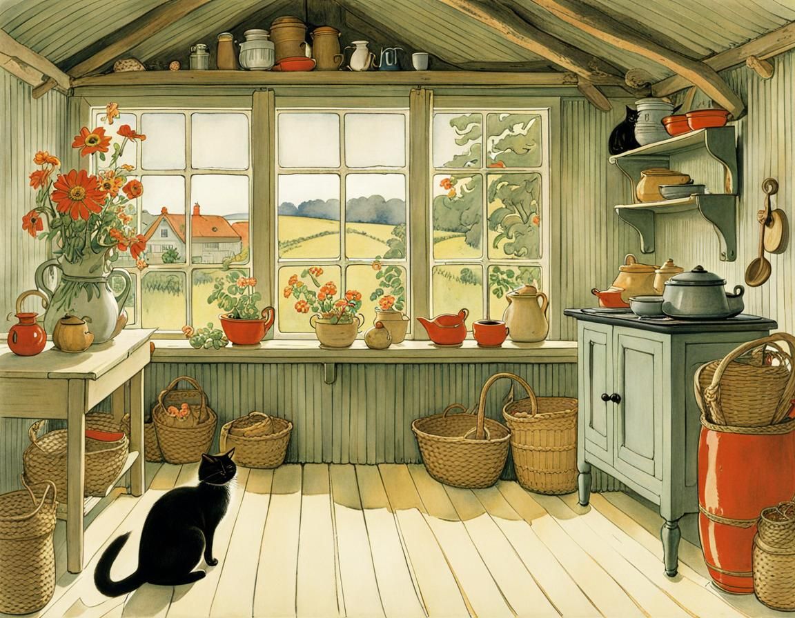 Charming Old Woman and Cat in Cozy Cottage