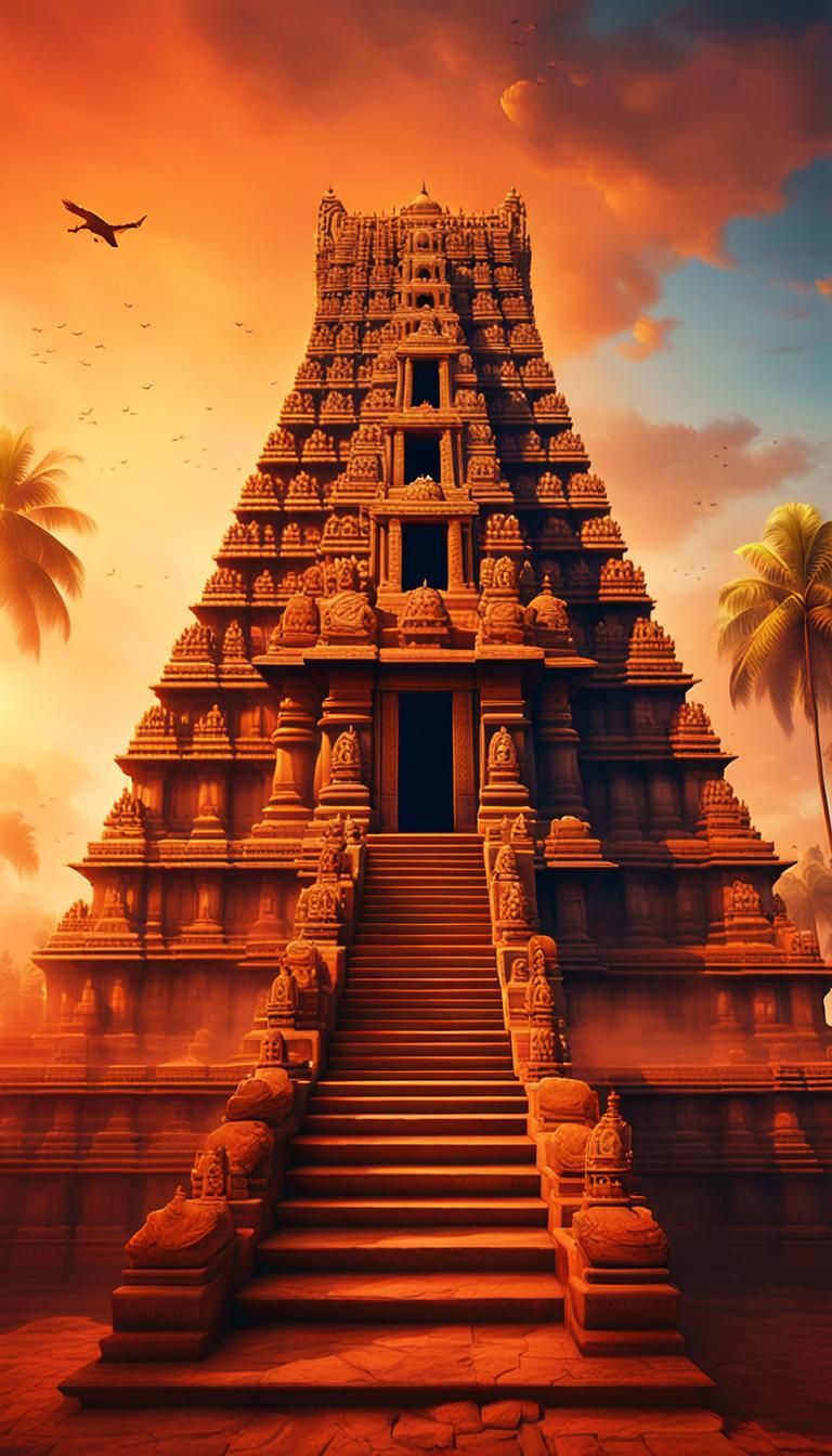 Majestic Tamil Chola Temple at Sunset