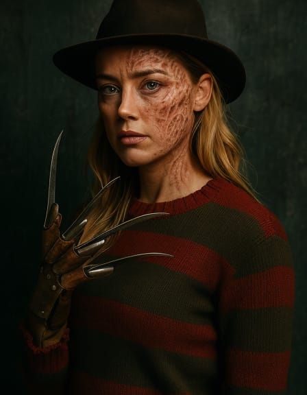 Photorealistic Freddy Krueger with Claws and Striped Sweater