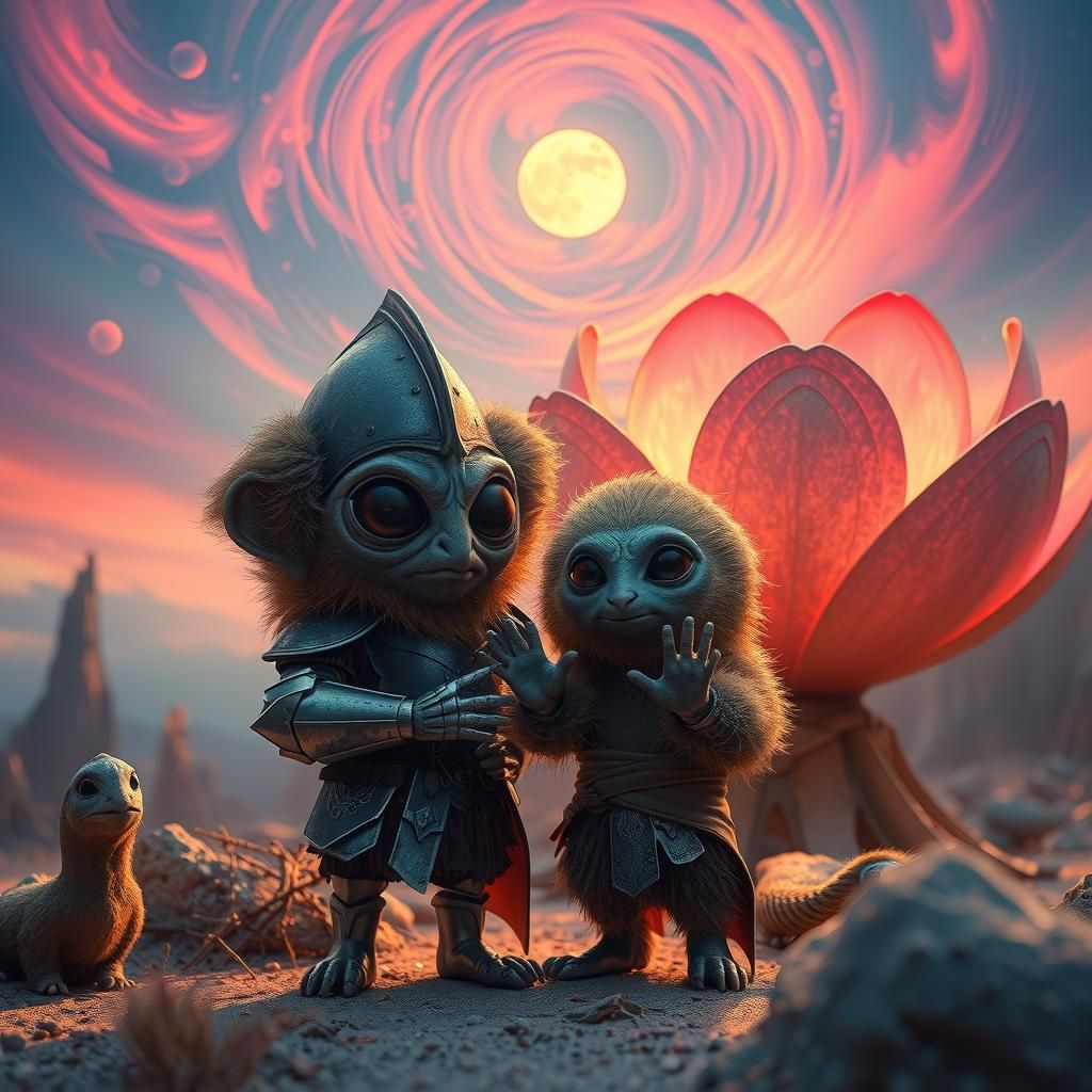 Alien Knight Meets Giant Mole in Dreamscape