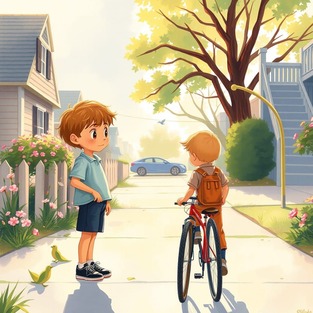 Young Love Unfolds in a Whimsical Neighborhood Scene