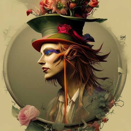 Floral Mad Hatter Clock T-Shirt Design in 4K